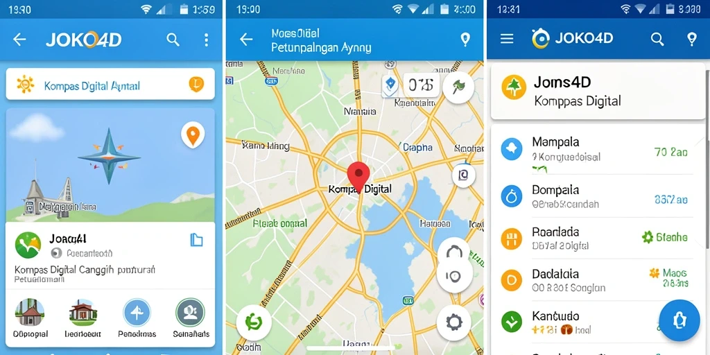 Antarmuka utama aplikasi JOKO4D yang menampilkan kompas digital dan fitur navigasi.