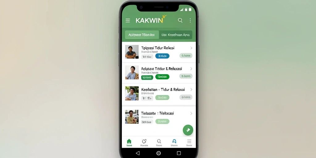 Antarmuka pengguna KAKWIN dengan berbagai fitur Tidur & Relaksasi.