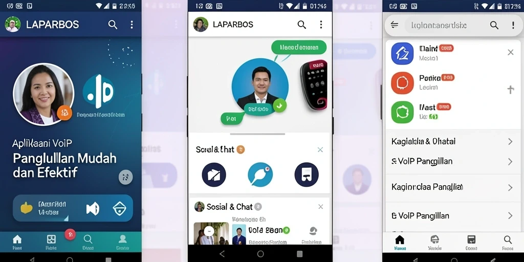 Antarmuka aplikasi LAPARBOS yang bersih dan fungsional untuk VoIP Panggilan.
