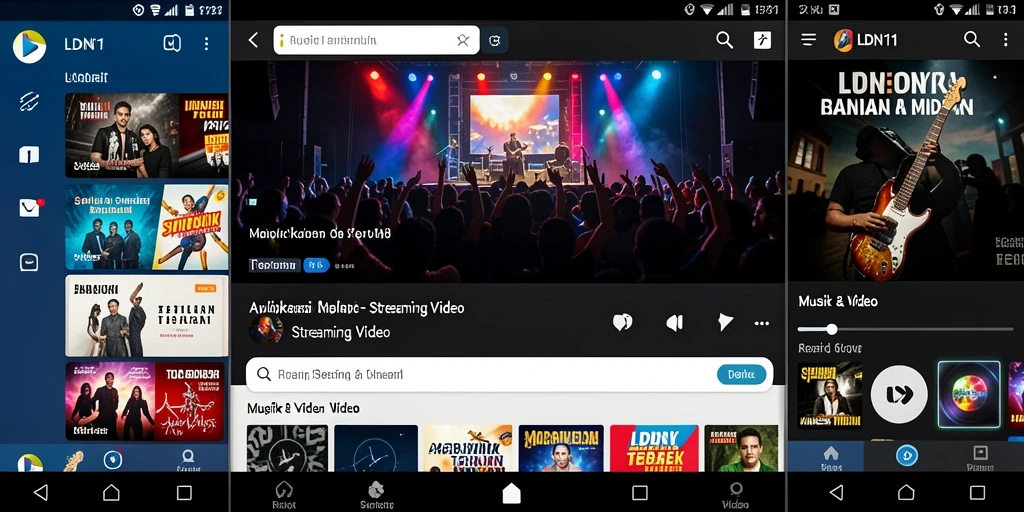 Antarmuka aplikasi LDN11 menampilkan berbagai pilihan konten Streaming Video.