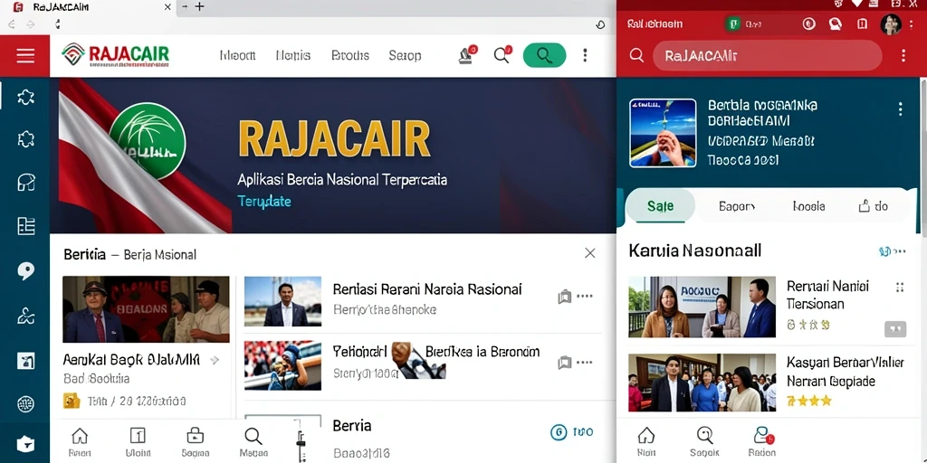 Tampilan antarmuka aplikasi RAJACAIR dengan berita nasional terkini.