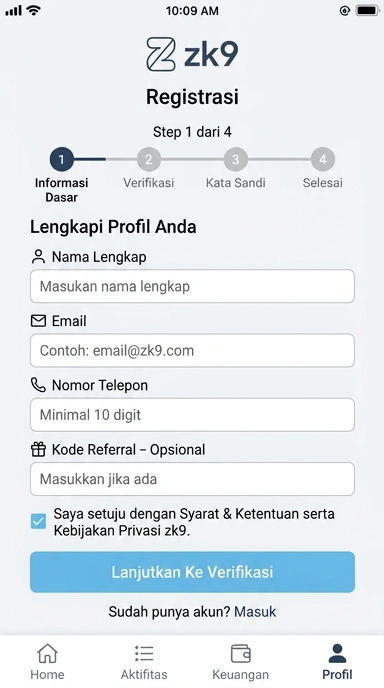 Cara Daftar Akun Baru zk9 untuk Pengguna Android